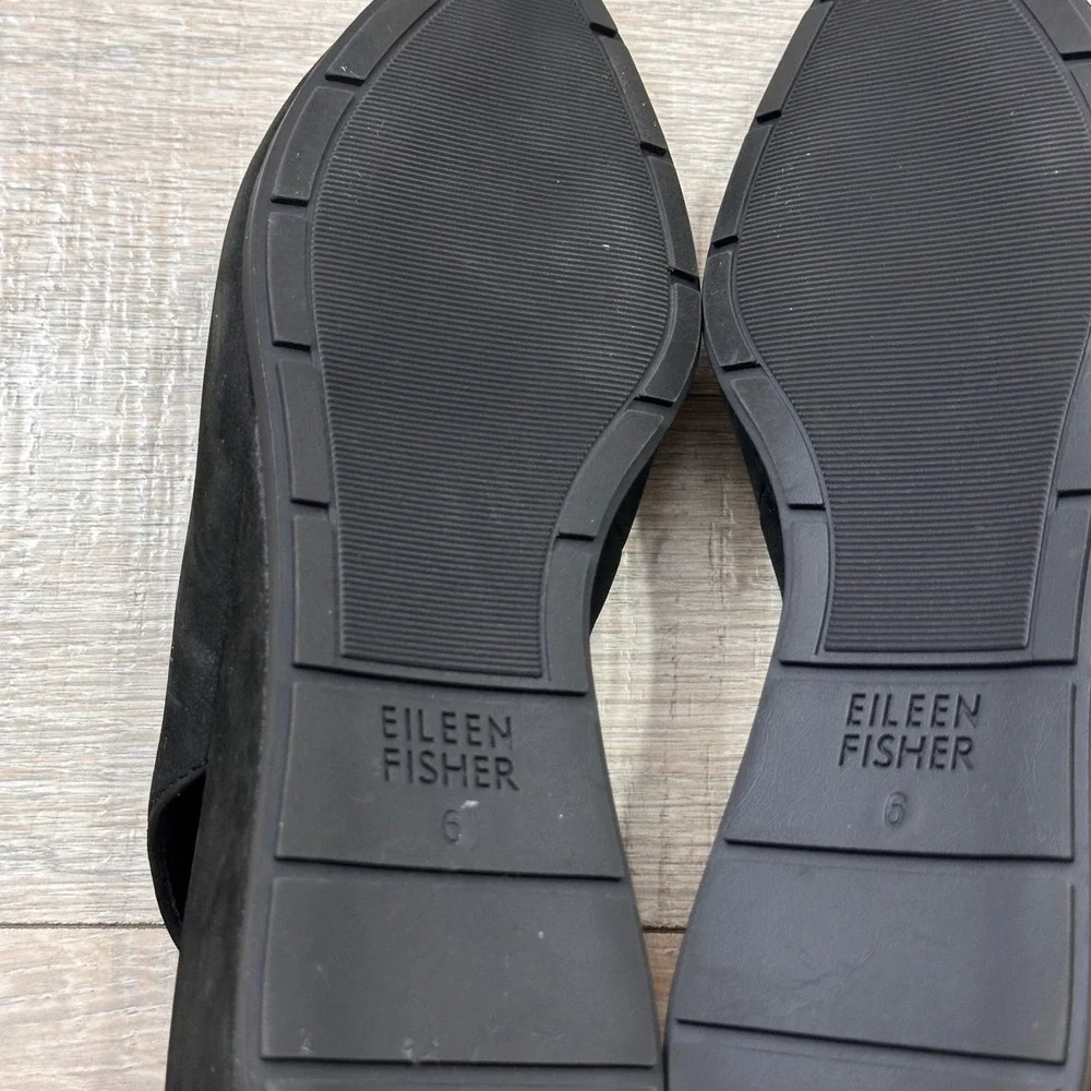 Eileen Fisher Devi Tumbled Nubuck Black Leather Slingback Wedge Heels Women's‎ 6